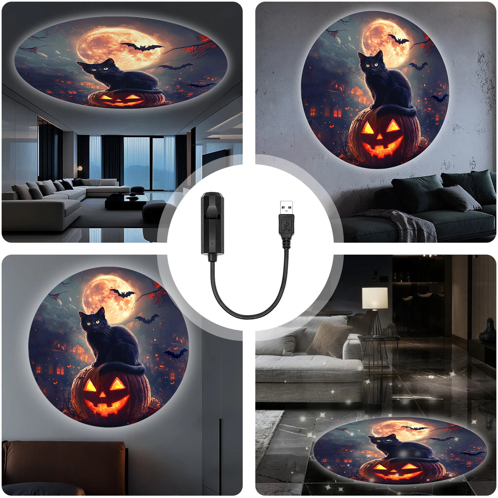 Moon Black Cat Light Projector Lamp