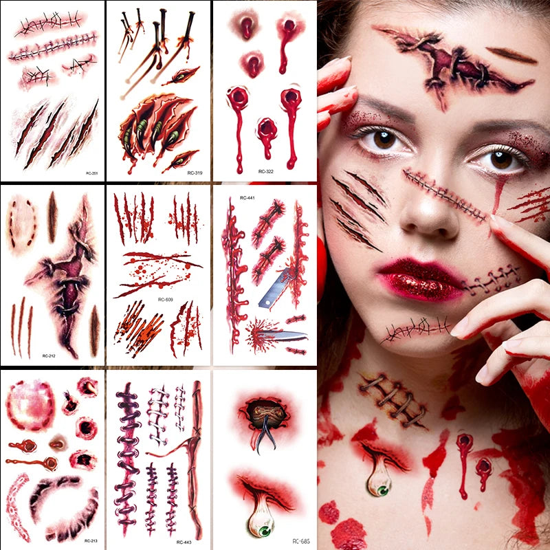 Halloween 3D Fake Scar Temporary Tattoos