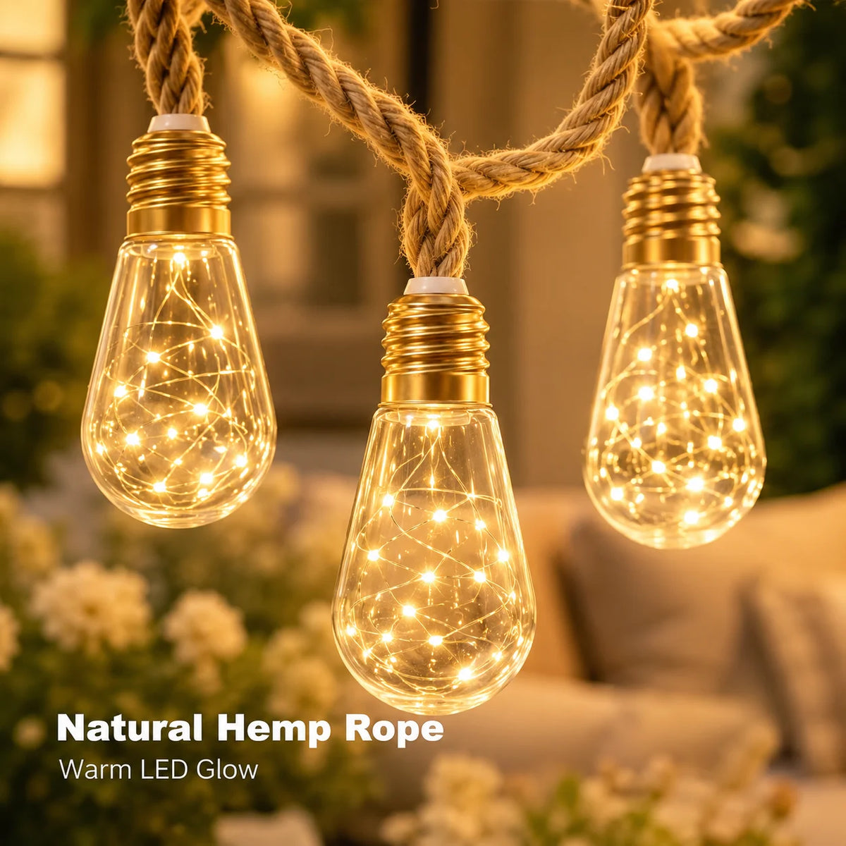 Solar Hemp Rope Edison Fairy String Lights