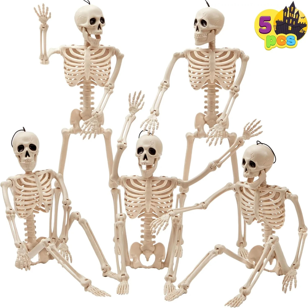 Halloween Posable Skeleton Decorations 16" (5-Pack)