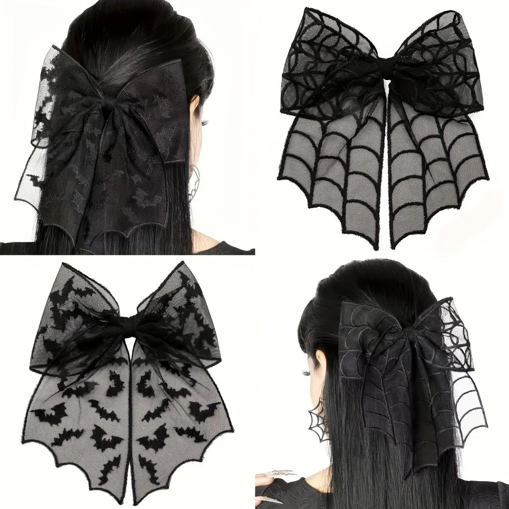 Halloween Bat Mesh Bow Hair Clip