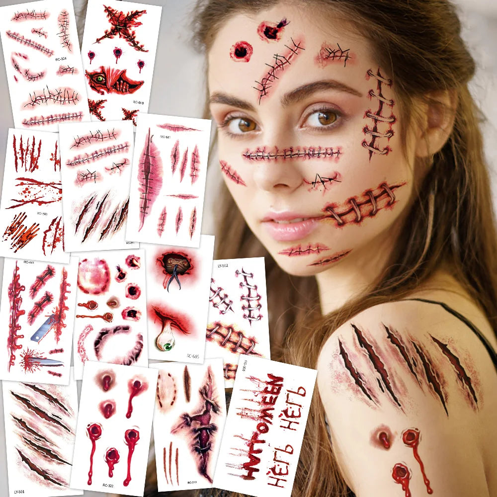 Halloween 3D Fake Scar Temporary Tattoos