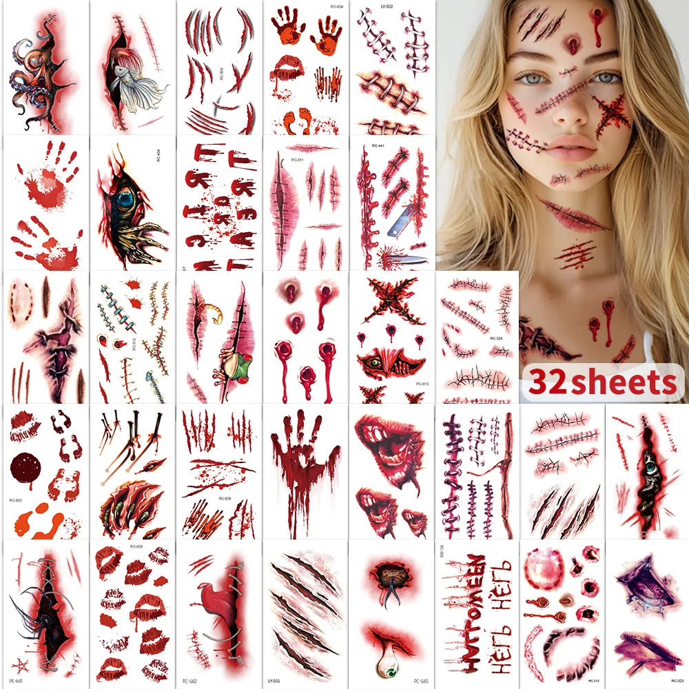 Halloween 3D Fake Scar Temporary Tattoos
