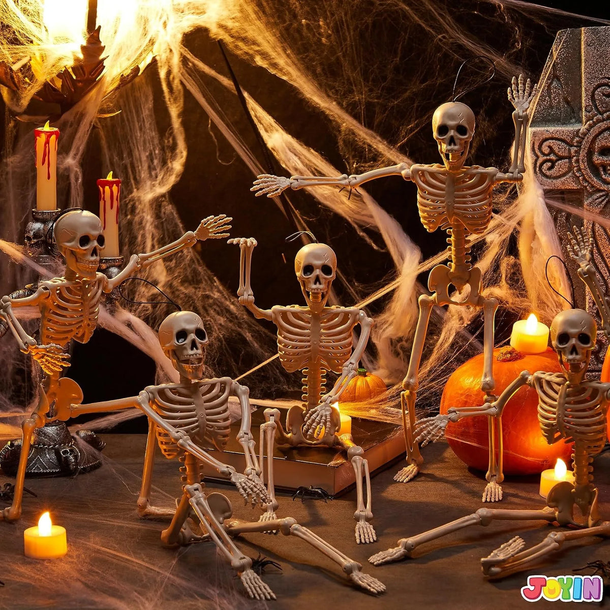 Halloween Posable Skeleton Decorations 16" (5-Pack)