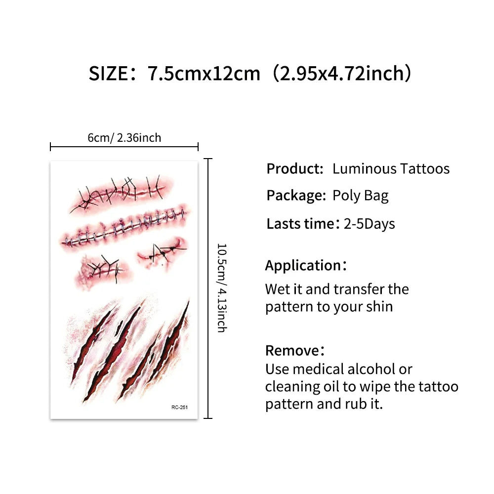 Halloween 3D Fake Scar Temporary Tattoos
