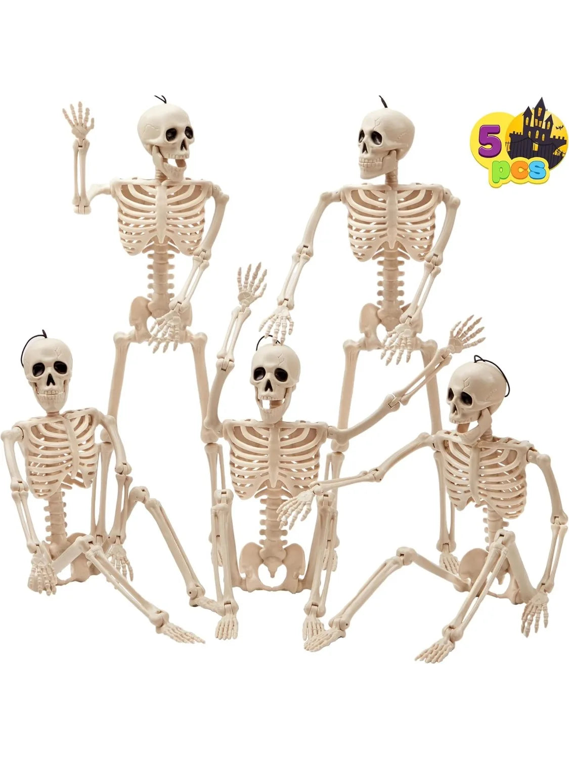 Halloween Posable Skeleton Decorations 16" (5-Pack)