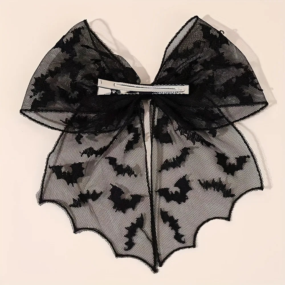 Halloween Bat Mesh Bow Hair Clip