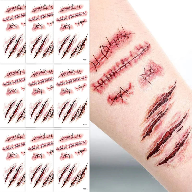 Halloween 3D Fake Scar Temporary Tattoos