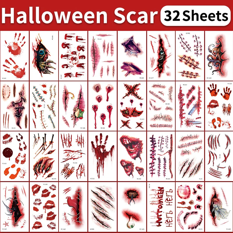 Halloween 3D Fake Scar Temporary Tattoos